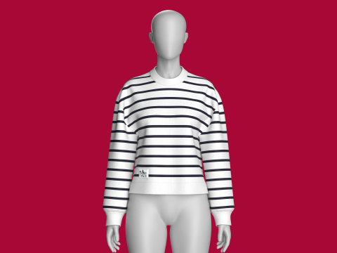 パッチ付きガールズショルダードロップストライプスウェットシャツ 3Dモデル
