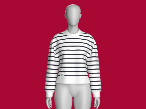 Moletom listrado de ombro para meninas com remendo Modelo 3D