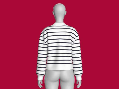 パッチ付きガールズショルダードロップストライプスウェットシャツ 3Dモデル