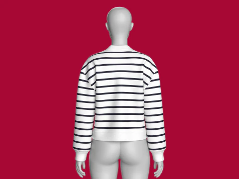 Moletom listrado de ombro para meninas com remendo Modelo 3D