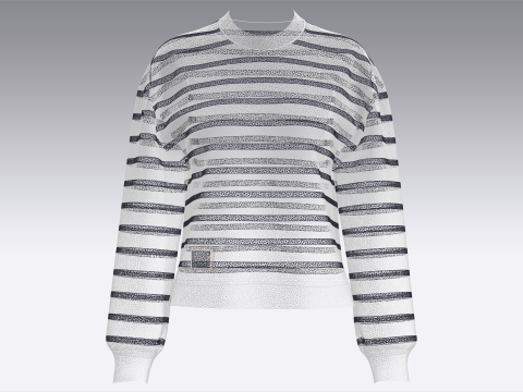 パッチ付きガールズショルダードロップストライプスウェットシャツ 3Dモデル