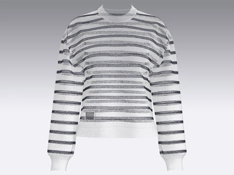 Moletom listrado de ombro para meninas com remendo Modelo 3D