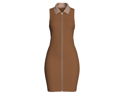 Langes geripptes M&auml;dchenkleid mit Rei&szlig;verschluss 3D Modell