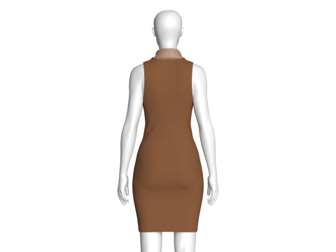 Vestido longo canelado para meninas com z&iacute;per Modelo 3D