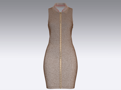 Vestido longo canelado para meninas com z&iacute;per Modelo 3D