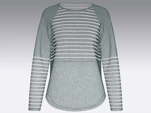 Moletom listrado raglan de pesco&ccedil;o longo para meninas Modelo 3D