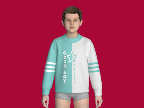 Sweat-shirt imprim&eacute; color block pour enfants Modèle 3D