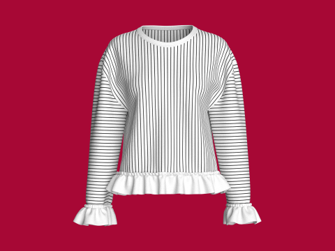 Gestreifte R&uuml;schenoberteile f&uuml;r M&auml;dchen mit schulterfreiem Schnitt 3D Modell