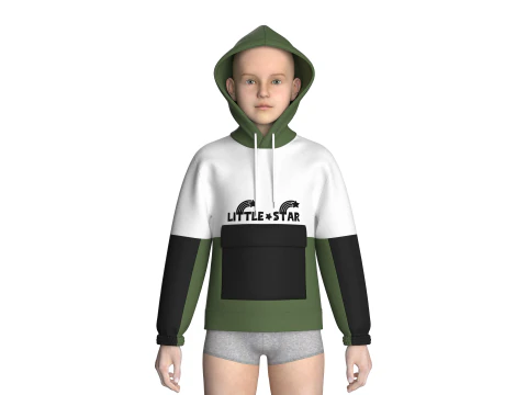 Kids Little Star Printed Hoodie With Pocket 3D Model
