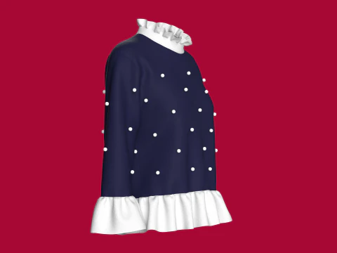 Girls Double Layer Ruffle Tops 3D Model