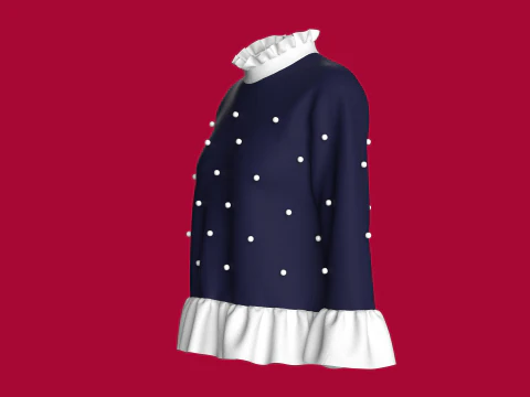 Girls Double Layer Ruffle Tops 3D Model