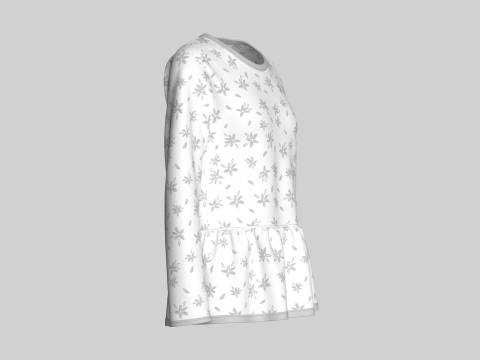 ガールズ長袖花柄ペプラムトップ 3Dモデル