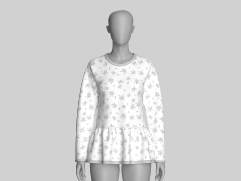 ガールズ長袖花柄ペプラムトップ 3Dモデル