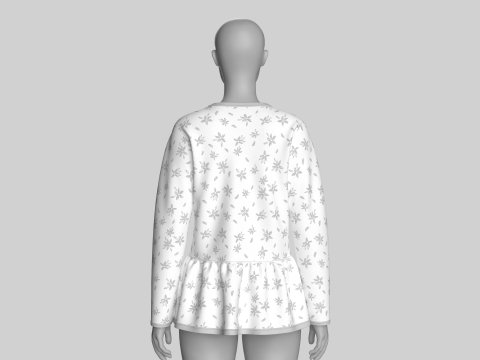 ガールズ長袖花柄ペプラムトップ 3Dモデル