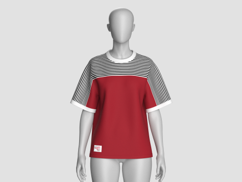 パッチ付きガールズストライプTシャツ 3Dモデル