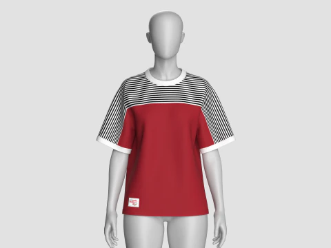 T-shirt a righe per bambina con patch Modello 3D