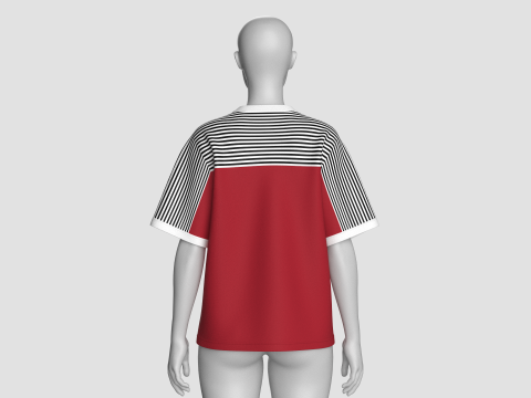 パッチ付きガールズストライプTシャツ 3Dモデル