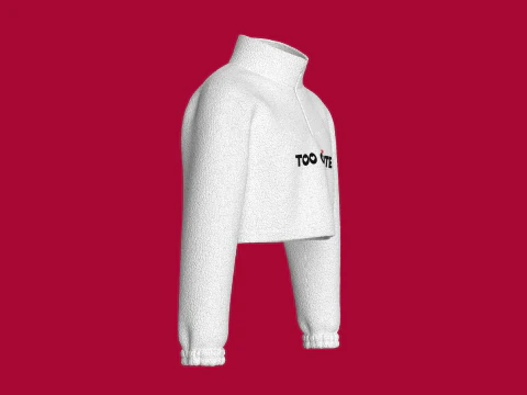 Kids Half Zip Crop Jacket With Sherpa 3D Model