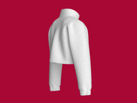 Kids Half Zip Crop Jacket With Sherpa 3D Model