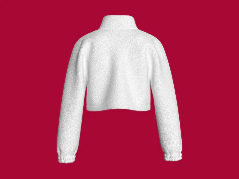 Kids Half Zip Crop Jacket With Sherpa 3D Model