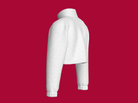 Kids Half Zip Crop Jacket With Sherpa 3D Model