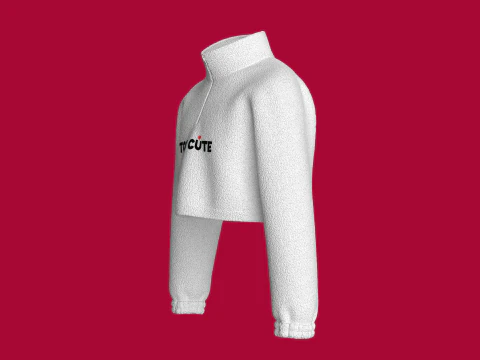 Kids Half Zip Crop Jacket With Sherpa 3D Model