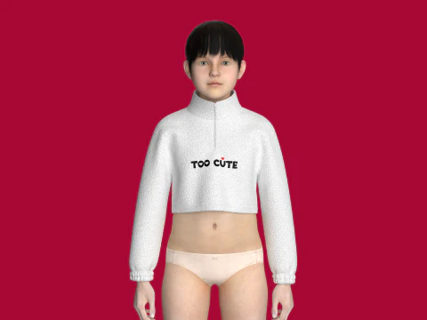 Kids Half Zip Crop Jacket With Sherpa 3D Model