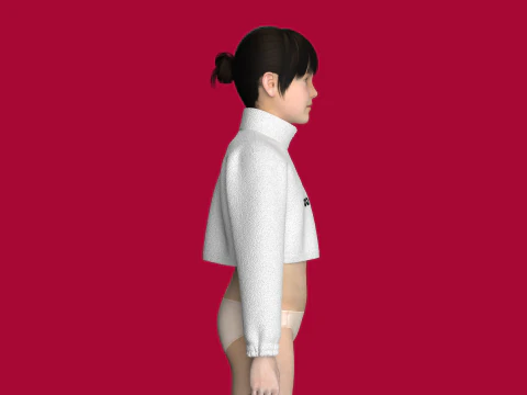 Kids Half Zip Crop Jacket With Sherpa 3D Model
