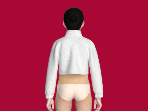 Kids Half Zip Crop Jacket With Sherpa 3D Model