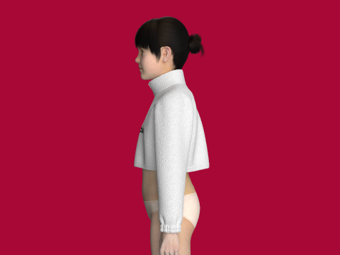 シェルパ付きキッズハーフジップクロップジャケット 3Dモデル