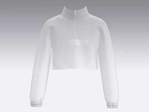 Kids Half Zip Crop Jacket With Sherpa 3D Model