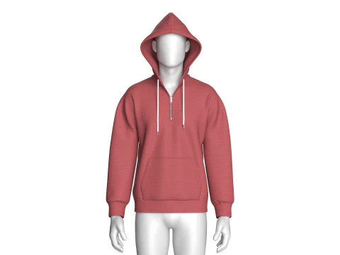 Men Shoulder Drop Half Zip Mesh Hoodie 3D Model