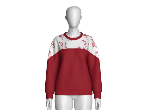 Sudadera con panel de flor de cerezo para ni&ntilde;as Modelo 3D