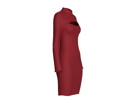 Girls Ribbed Cutout Midi Dress 3D Model