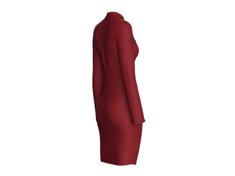 Girls Ribbed Cutout Midi Dress 3D Model