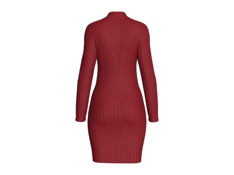 Girls Ribbed Cutout Midi Dress 3D Model