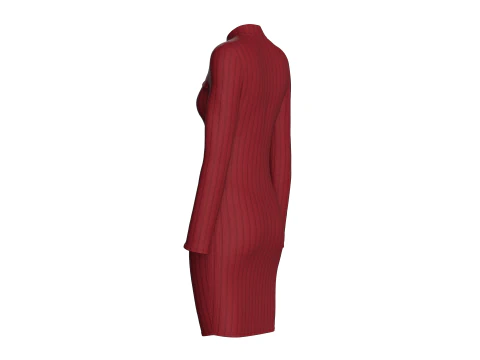 Girls Ribbed Cutout Midi Dress 3D Model