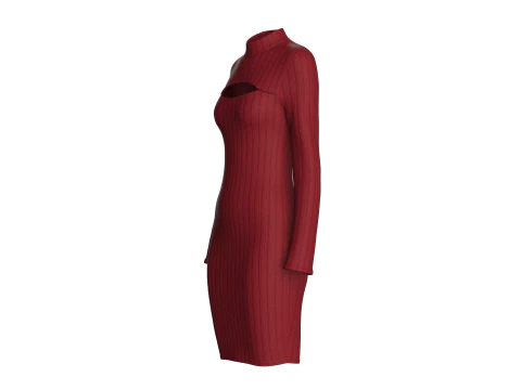Girls Ribbed Cutout Midi Dress 3D Model