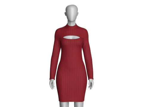 Girls Ribbed Cutout Midi Dress 3D Model