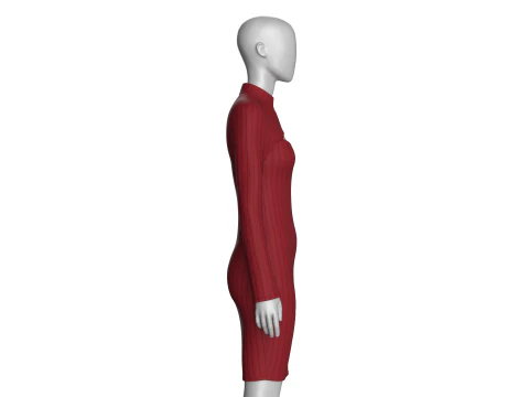 Girls Ribbed Cutout Midi Dress 3D Model