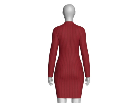 Girls Ribbed Cutout Midi Dress 3D Model