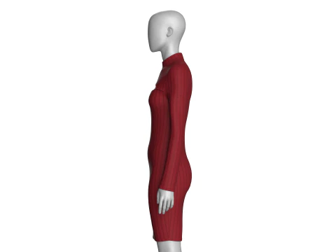 Girls Ribbed Cutout Midi Dress 3D Model