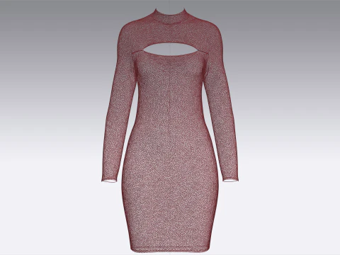 Girls Ribbed Cutout Midi Dress 3D Model