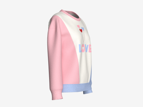 여아 3톤 프린트 스웨트셔츠 - LOVE 3D 모델