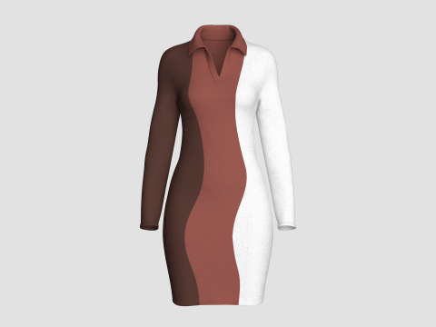 Colorblock Curve Midikleid f&uuml;r M&auml;dchen 3D Modell