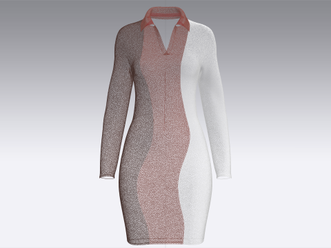 여아 컬러블록 커브 미디 드레스 3D 모델