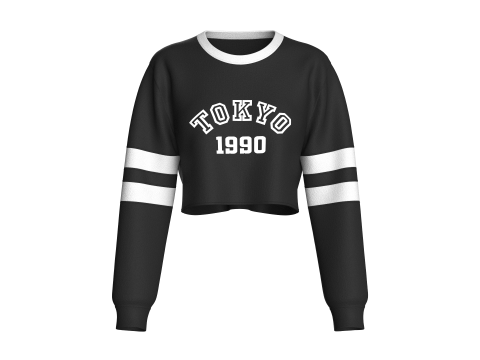 Girls Printed Black Crop Sweatshirt 3D Model