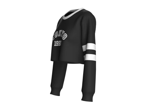 Чорний укорочений світшот з принтом для дівчат 3D Модель