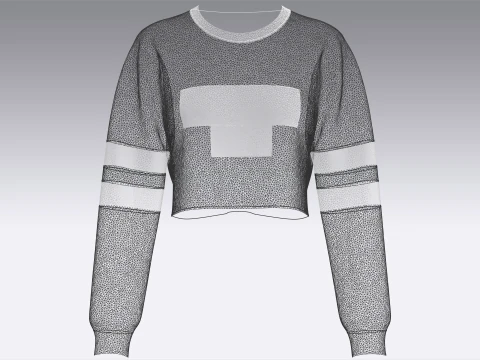 Чорний укорочений світшот з принтом для дівчат 3D Модель