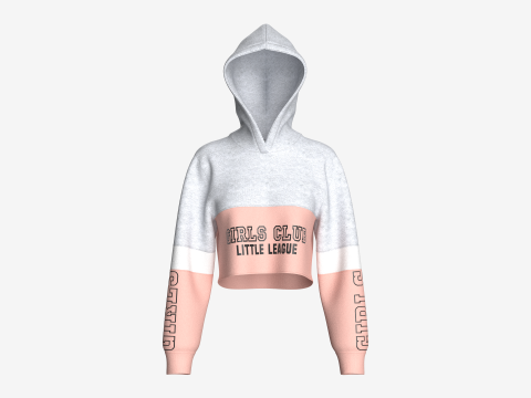 Bedruckter Crop-Hoodie f&uuml;r M&auml;dchen in Melange 3D Modell